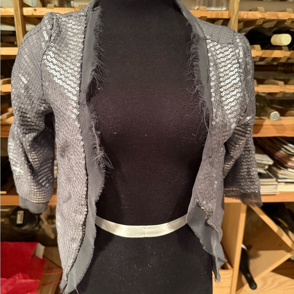 Gray Sequin‎ Open-Front Women's Cardigan